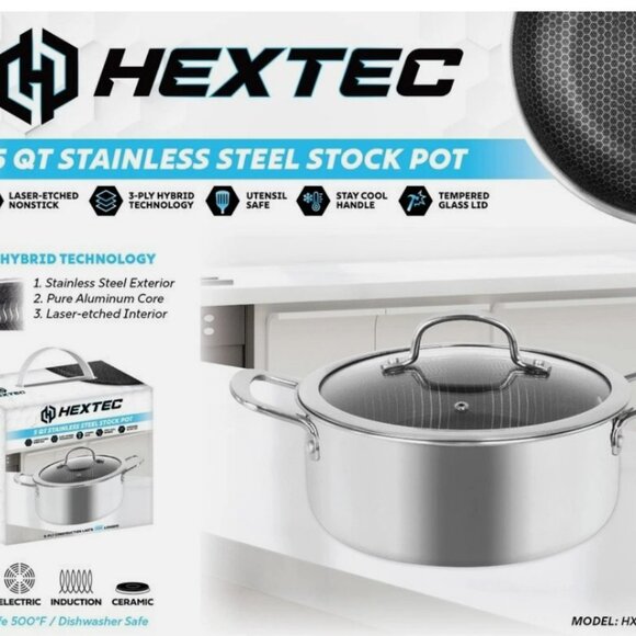 Hextec 5 Quart Stainless Steel Stock Pot - NIB - Picture 2 of 2